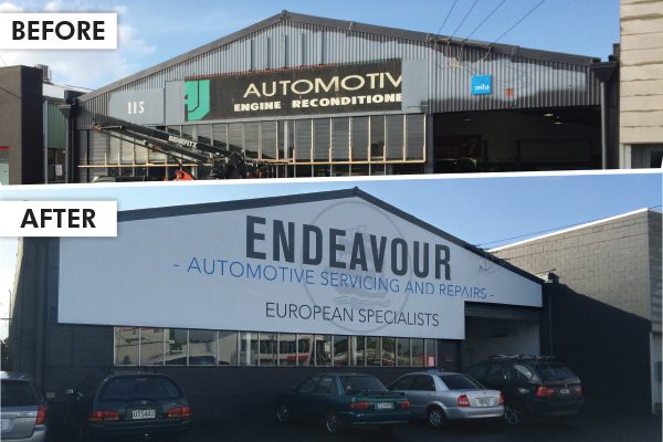 Endeavour Building Signage - before and after