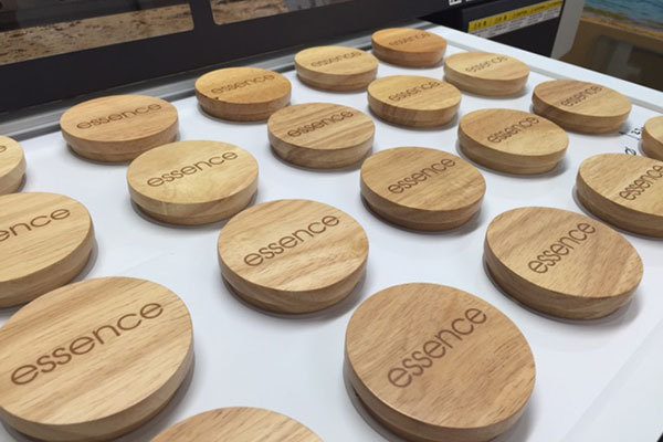 Wooden lids for Essence made by Benefitz